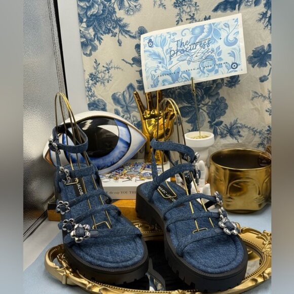 🆕 MARC JACOBS 🧿 NWOB The Daisy Denim Buckle Lug Sole Sandals, Sz 9M - Picture 3 of 14